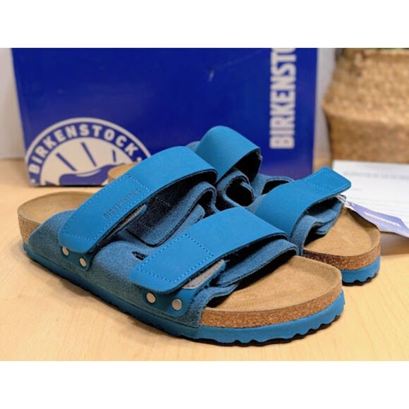 Birkenstock Uji Turquoise Nubuck Suede Leather Two Strap Sandals W10 EU41 NIB - Picture 1 of 13